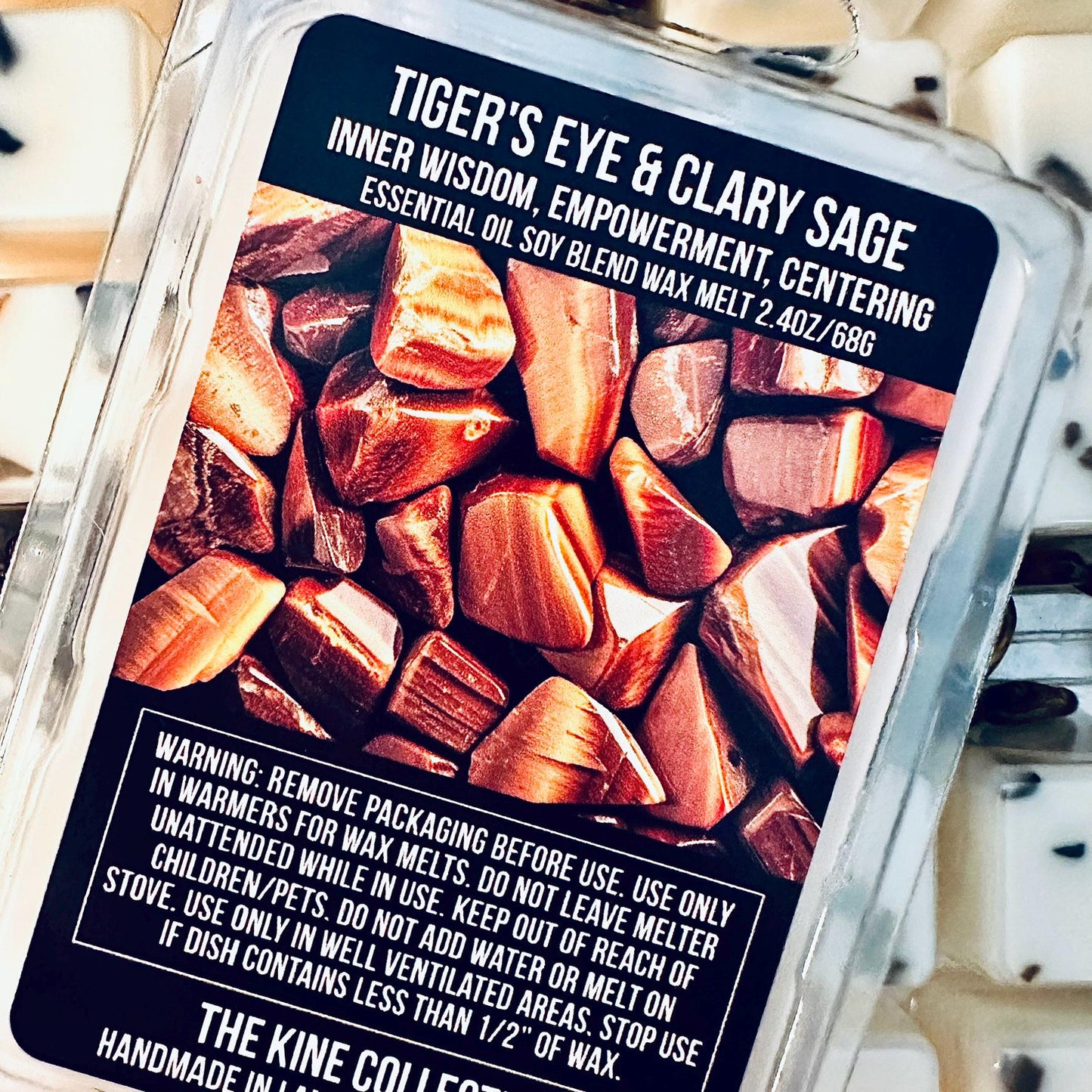 Tiger's Eye & Clary Sage Essential Oil Infused  2.4oz Artisan Soy Wax Melts - Inner Wisdom, Empowerment, Centering