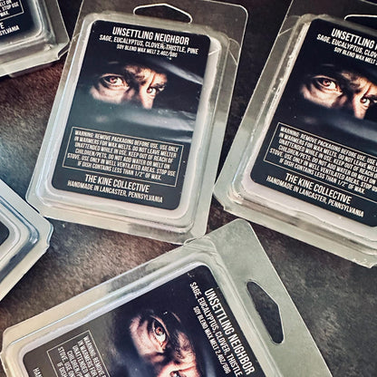 Unsettling Neighbor - Sage, Eucalyptus, Sweet Clover, Thistle, Pine  2.4oz Artisan Soy Wax Melts