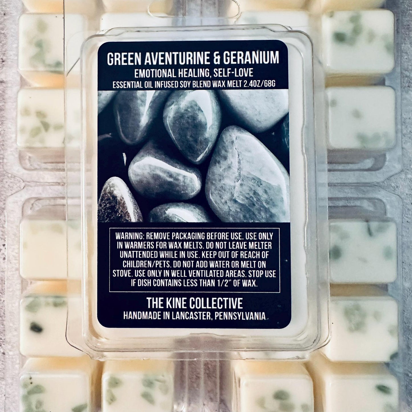 Green Aventurine & Geranium Essential Oil Infused  2.4oz Artisan Soy Wax Melts - Emotional Healing, Self-Love