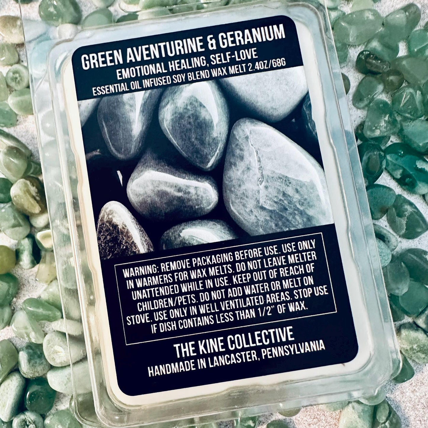 Green Aventurine & Geranium Essential Oil Infused  2.4oz Artisan Soy Wax Melts - Emotional Healing, Self-Love