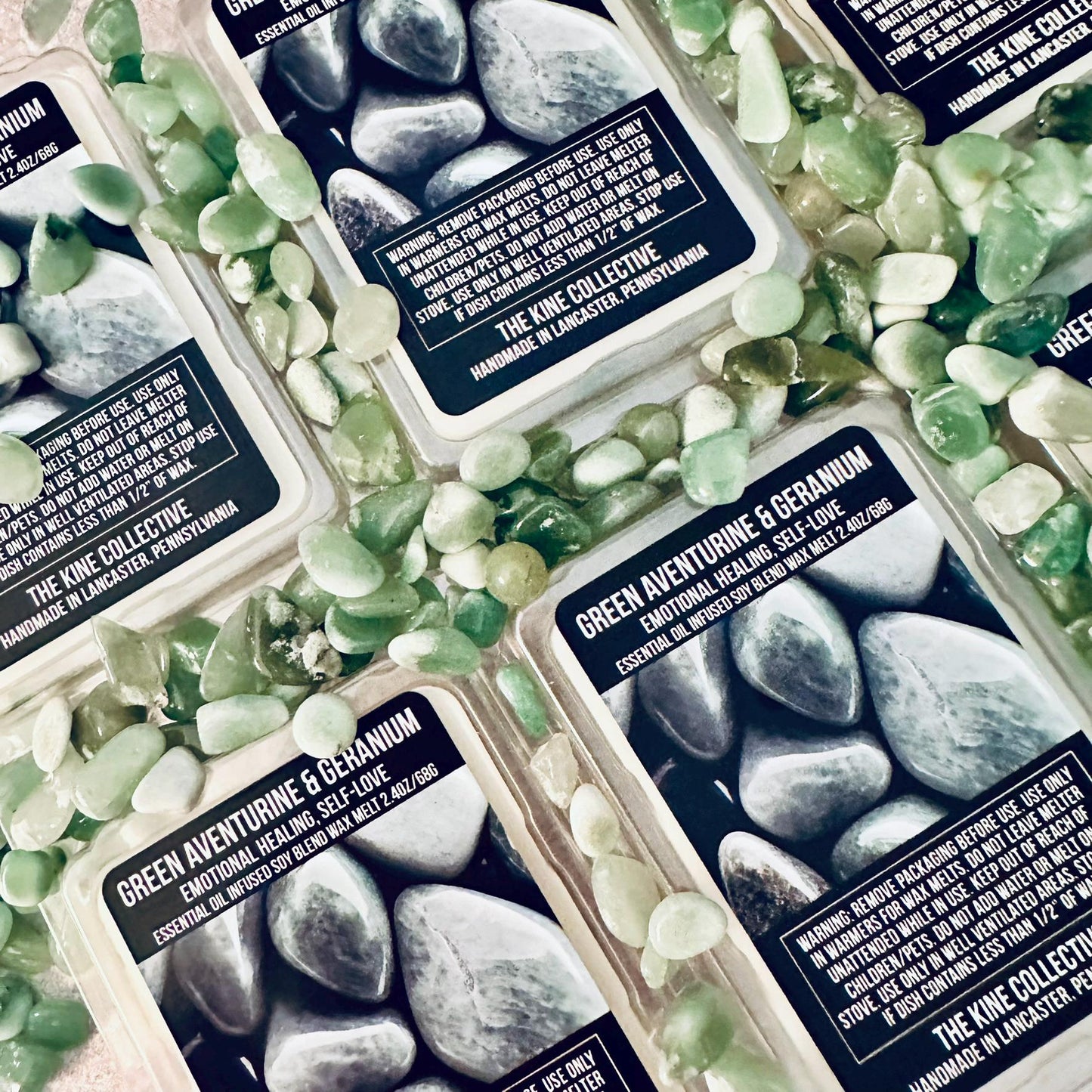 Green Aventurine & Geranium Essential Oil Infused  2.4oz Artisan Soy Wax Melts - Emotional Healing, Self-Love