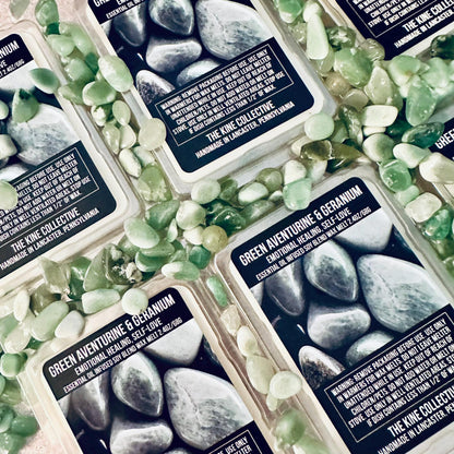 Green Aventurine & Geranium Essential Oil Infused  2.4oz Artisan Soy Wax Melts - Emotional Healing, Self-Love