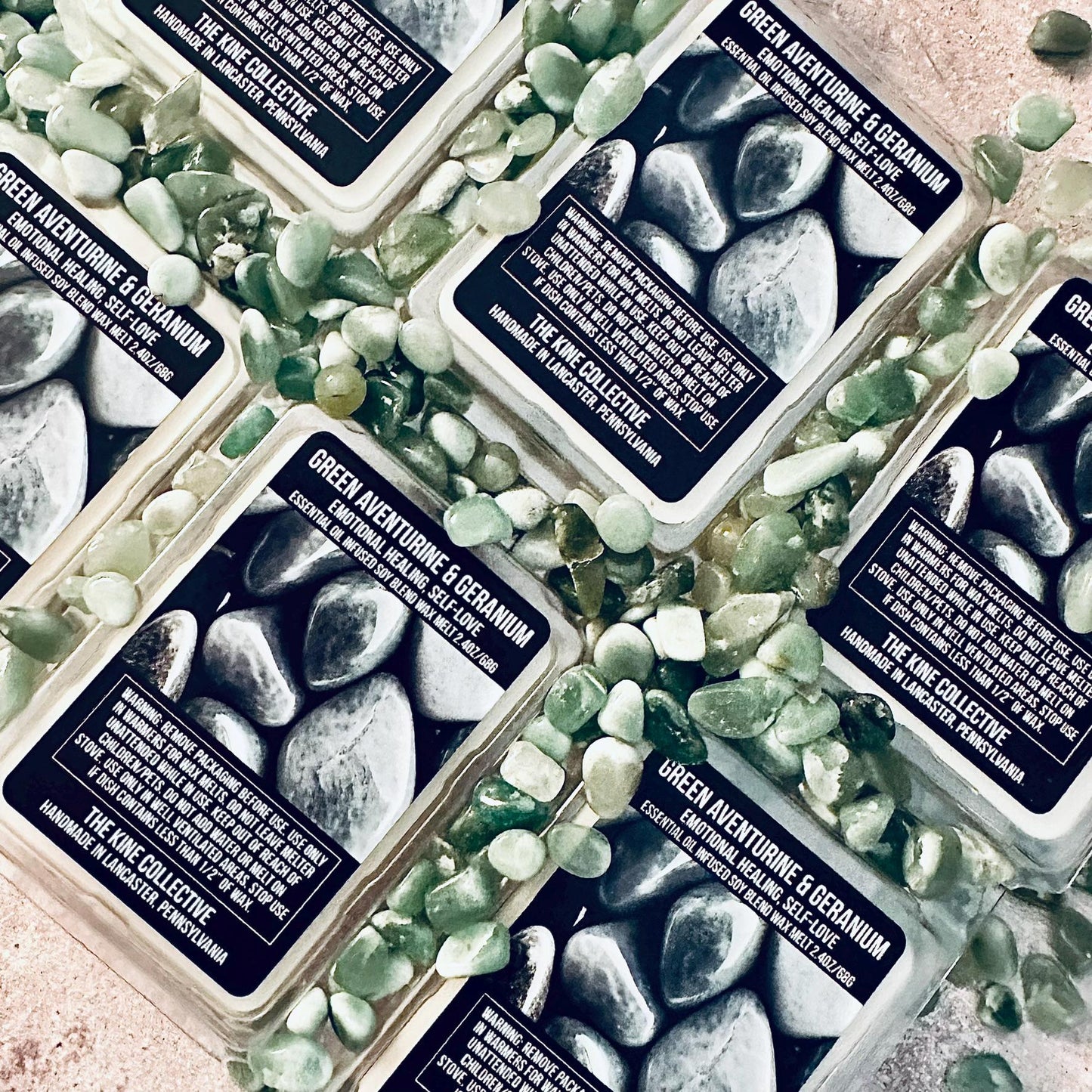 Green Aventurine & Geranium Essential Oil Infused  2.4oz Artisan Soy Wax Melts - Emotional Healing, Self-Love