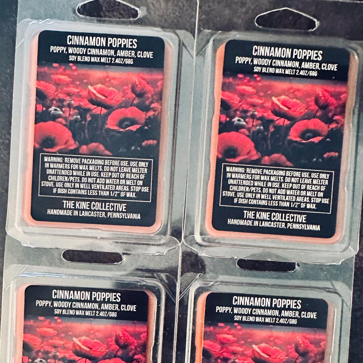 Cinnamon Poppies - Dark Woods, Poppy, Cinnamon, Amber, Clove 2.4oz Artisan Soy Wax Melts