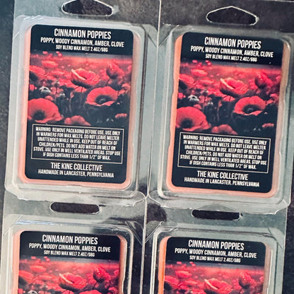 Cinnamon Poppies - Dark Woods, Poppy, Cinnamon, Amber, Clove 2.4oz Artisan Soy Wax Melts
