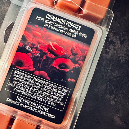 Cinnamon Poppies - Dark Woods, Poppy, Cinnamon, Amber, Clove 2.4oz Artisan Soy Wax Melts