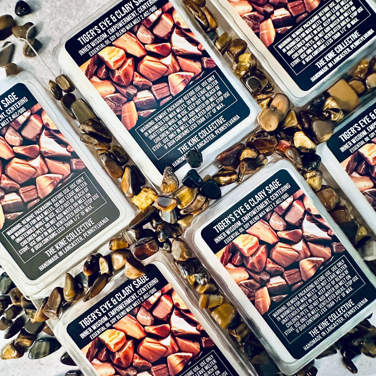 Tiger's Eye & Clary Sage Essential Oil Infused  2.4oz Artisan Soy Wax Melts - Inner Wisdom, Empowerment, Centering