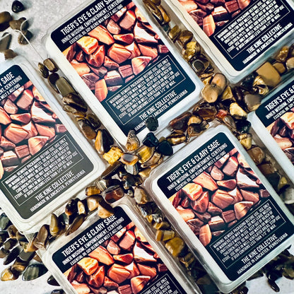 Tiger's Eye & Clary Sage Essential Oil Infused  2.4oz Artisan Soy Wax Melts - Inner Wisdom, Empowerment, Centering