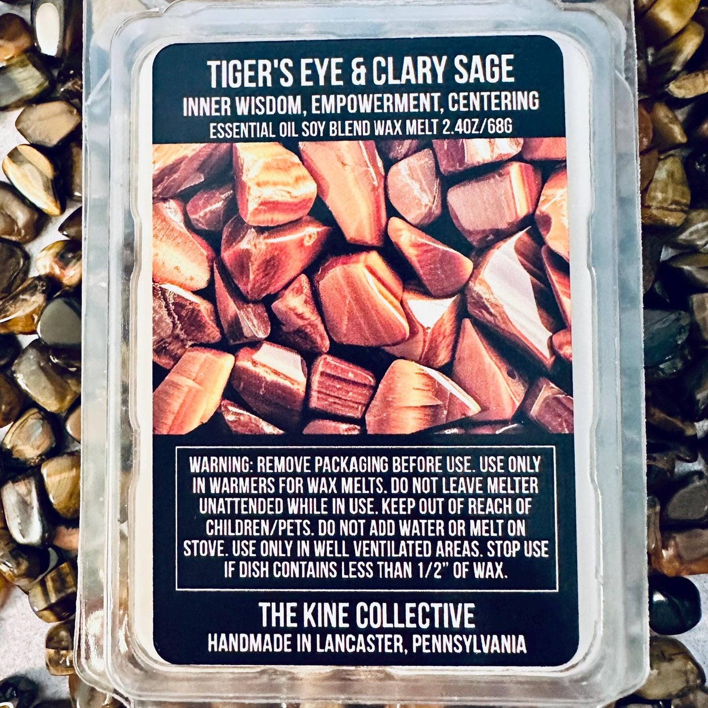 Tiger's Eye & Clary Sage Essential Oil Infused  2.4oz Artisan Soy Wax Melts - Inner Wisdom, Empowerment, Centering