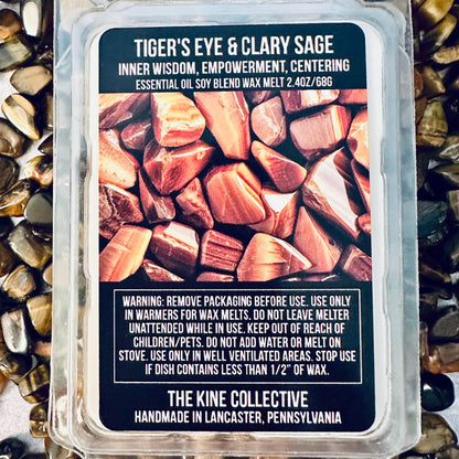 Tiger's Eye & Clary Sage Essential Oil Infused  2.4oz Artisan Soy Wax Melts - Inner Wisdom, Empowerment, Centering