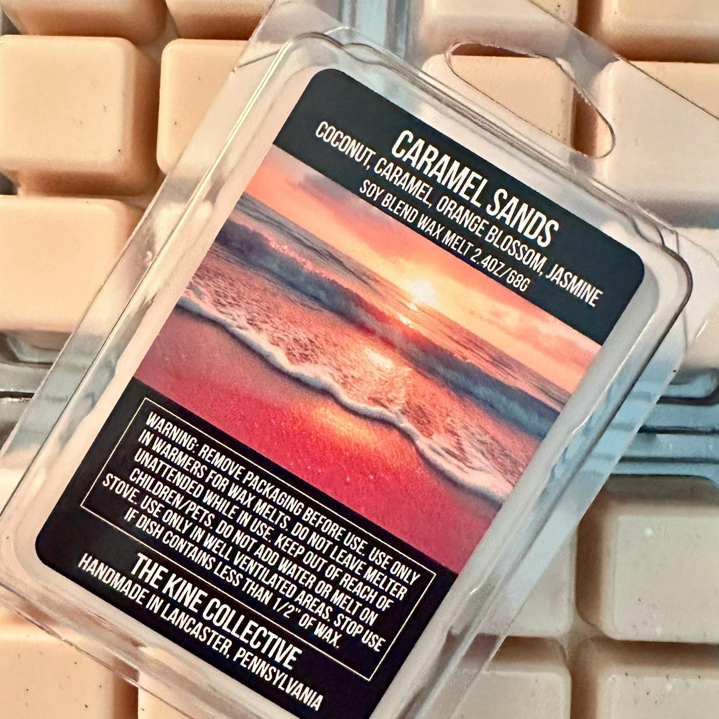 Caramel Sands - Coconut, Creamy Caramel, Orange Blossom, Pink Jasmine 2.4oz Artisan Soy Wax Melts