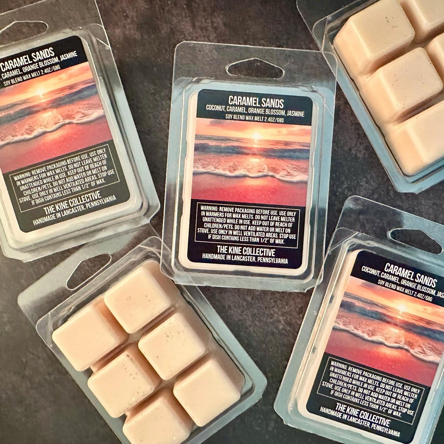 Caramel Sands - Coconut, Creamy Caramel, Orange Blossom, Pink Jasmine 2.4oz Artisan Soy Wax Melts