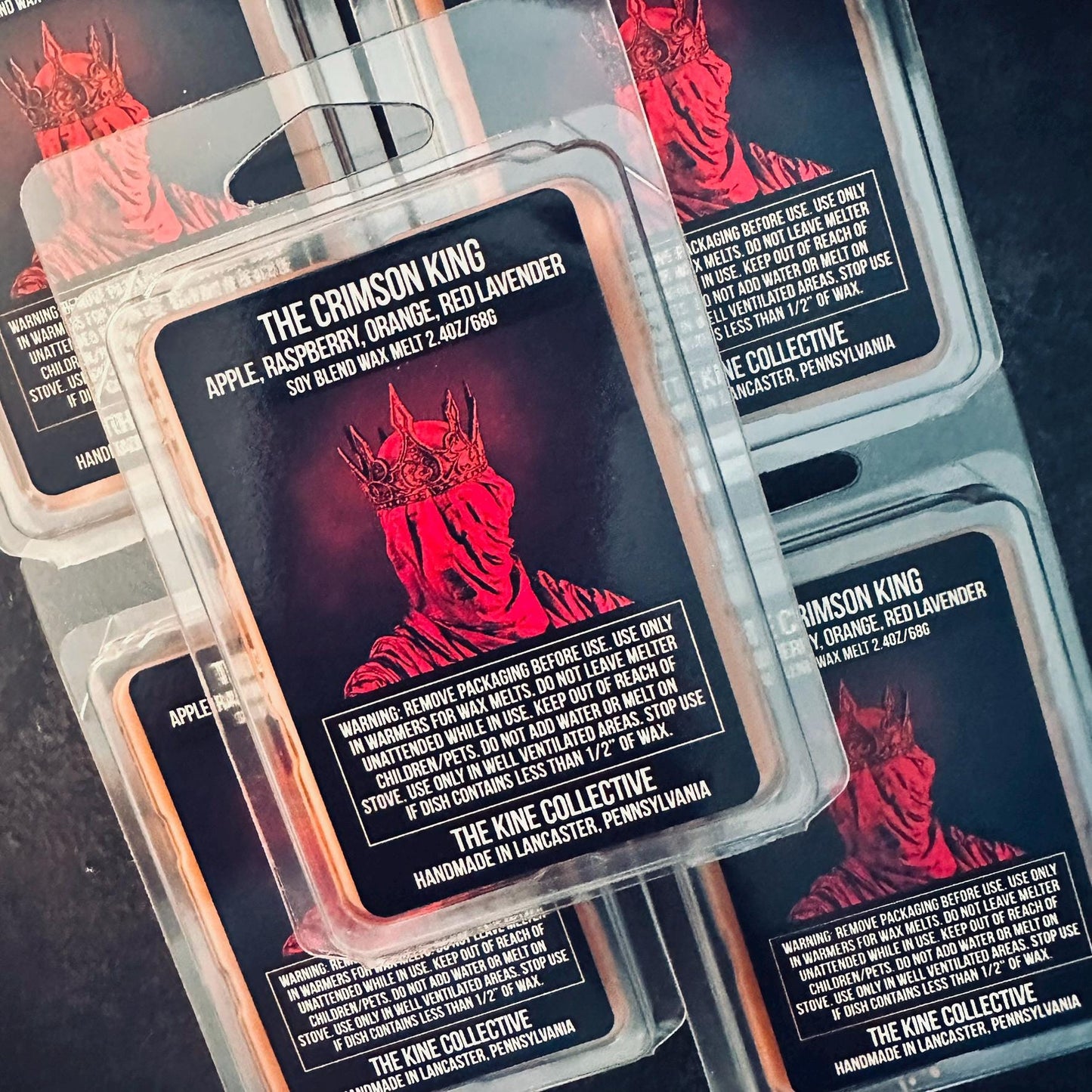 The Crimson King - Apple, Raspberry, Orange, Red Lavender 2.4oz Artisan Soy Wax Melts