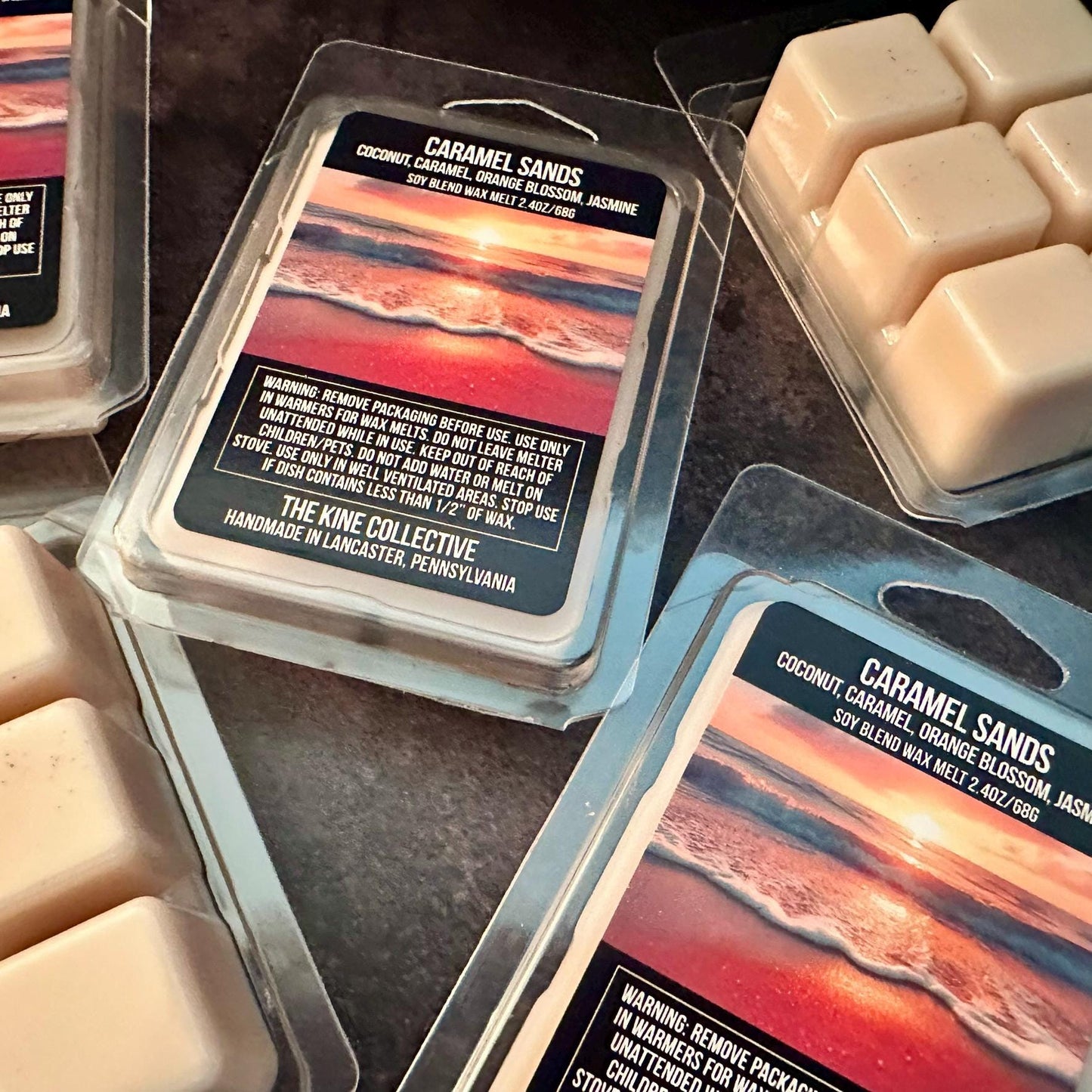 Caramel Sands - Coconut, Creamy Caramel, Orange Blossom, Pink Jasmine 2.4oz Artisan Soy Wax Melts