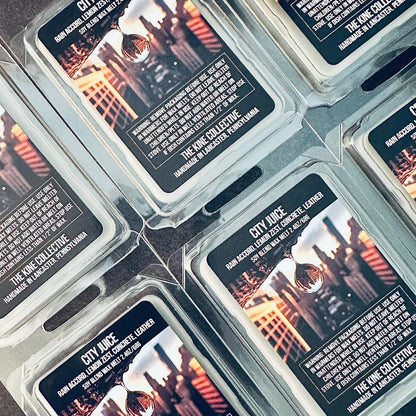 City Juice - Rain Accord, Lemon Zest, Concrete, Leather  2.4oz Artisan Soy Wax Melts