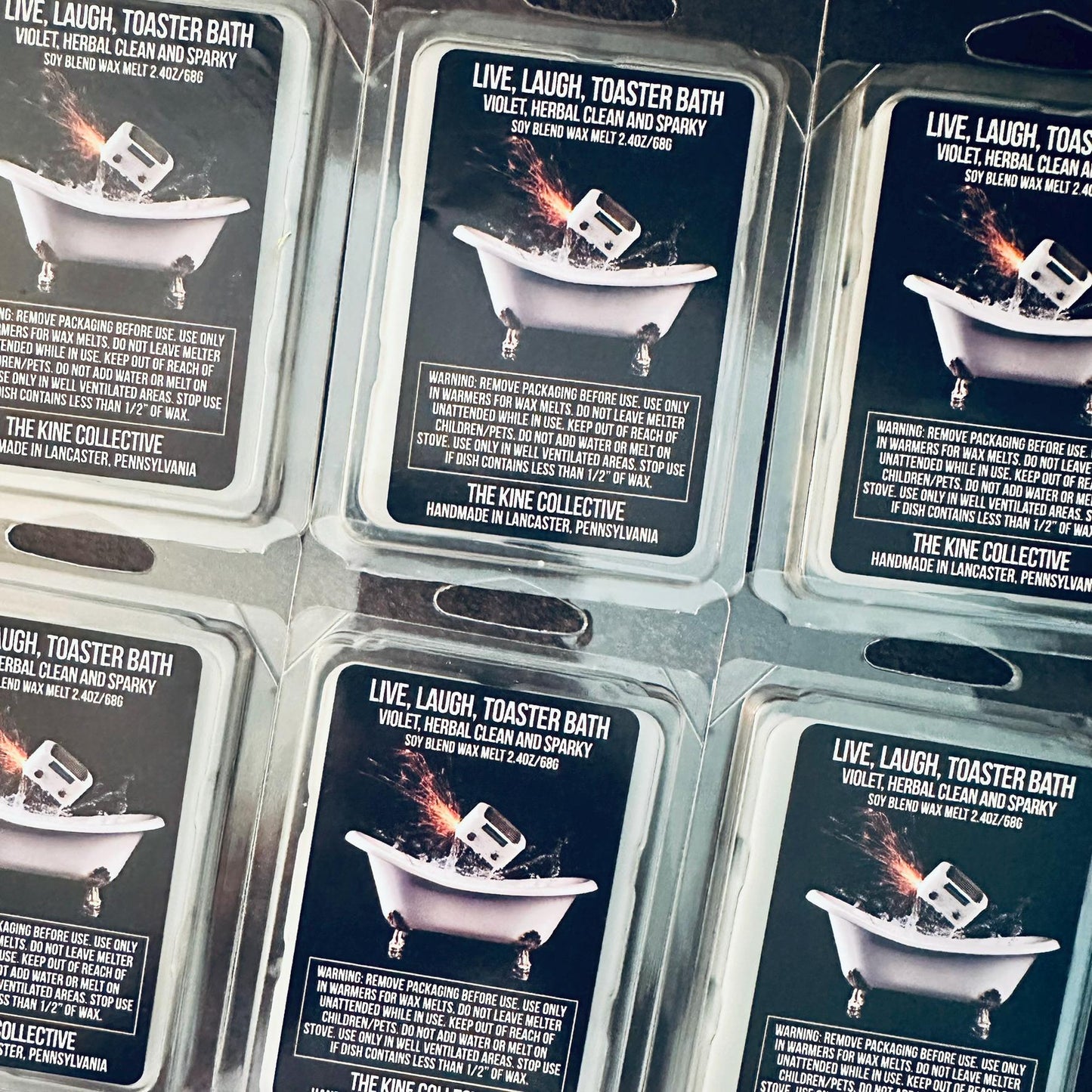 Live, Laugh, Toaster Bath - Violet, Herbal, Sparky Clean 2.4oz Artisan Soy Wax Melts