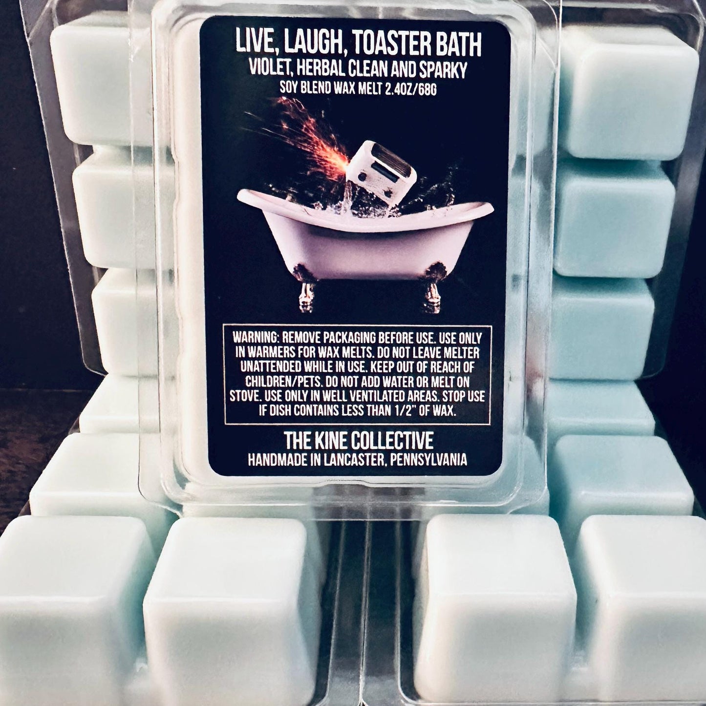 Live, Laugh, Toaster Bath - Violet, Herbal, Sparky Clean 2.4oz Artisan Soy Wax Melts