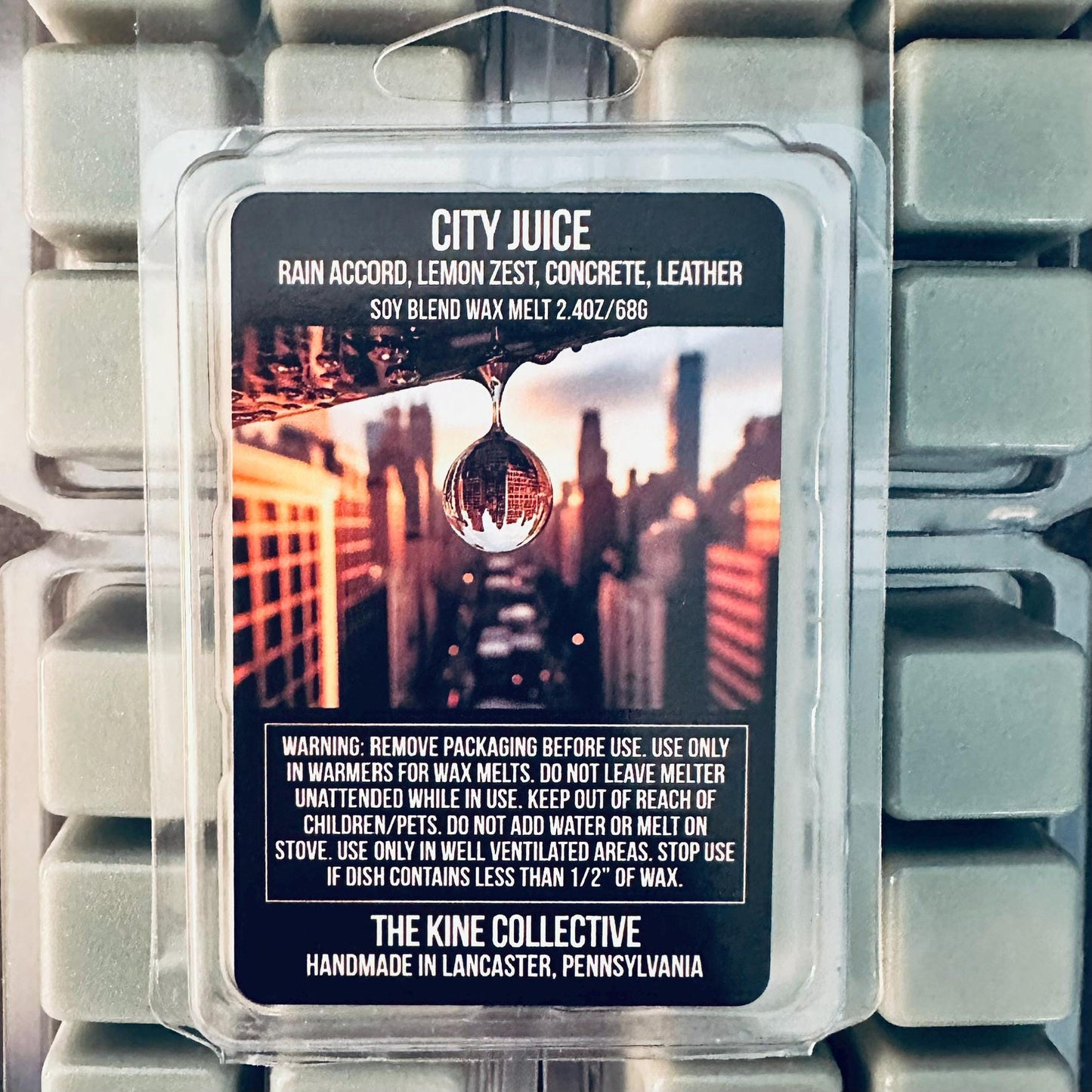 City Juice - Rain Accord, Lemon Zest, Concrete, Leather  2.4oz Artisan Soy Wax Melts