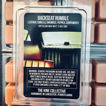 Backseat Rumble - Leather, Vanilla, Oakmoss, Pepper, Gunpowder 2.4oz Artisan Soy Wax Melts