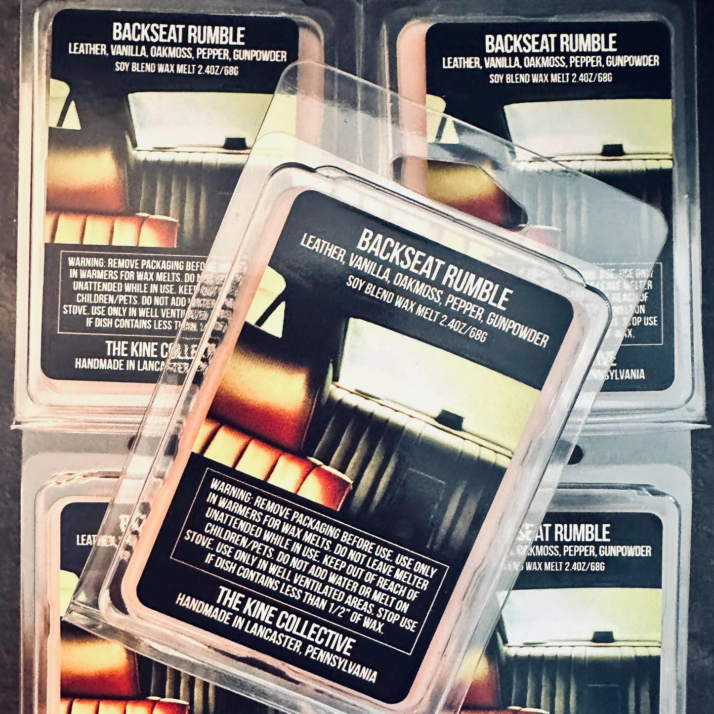 Backseat Rumble - Leather, Vanilla, Oakmoss, Pepper, Gunpowder 2.4oz Artisan Soy Wax Melts
