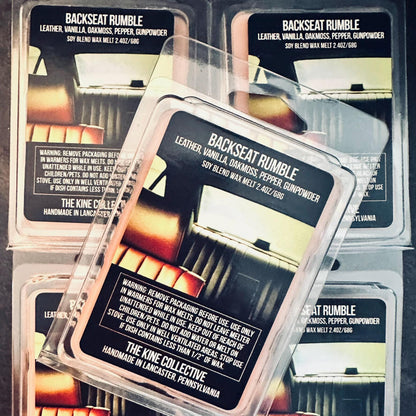 Backseat Rumble - Leather, Vanilla, Oakmoss, Pepper, Gunpowder 2.4oz Artisan Soy Wax Melts