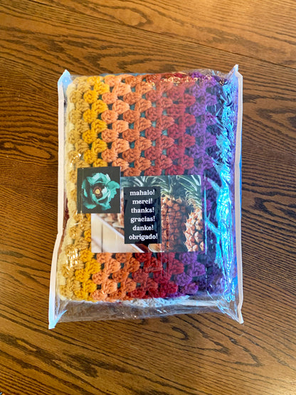 46x66 Handmade Lightweight Crocheted Afghan | Old World Dutch Traditional Handiwork - Big Rainbow Granny Squares | Free Shipping!