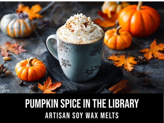 Pumpkin Spice In The Library - Pumpkin Spice, Worn Paper, Charred Wood, Leather, Patchouli, Tobacco, Fir 2.4oz Artisan Soy Wax Melts