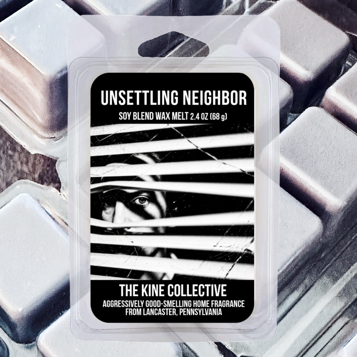 Unsettling Neighbor 2.4oz Cubed Wax Melts from The Kine Collective